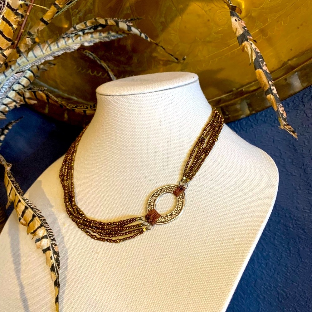 Silpada • Retired • Brown/Amber bead necklace • Silver Pendant • 20” Inch